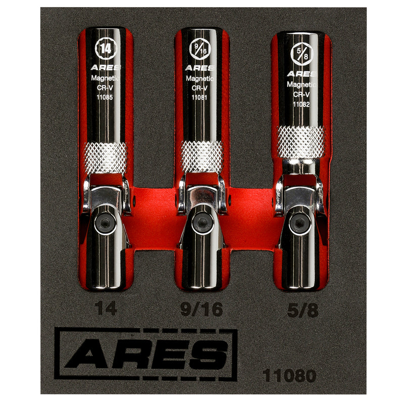 3-Piece Spring Loaded Universal Joint Magnetic Spark Plug Socket Set
