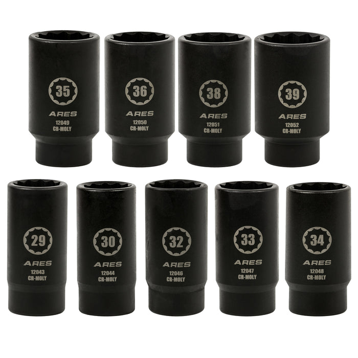 ARES 12066 - 9-Piece Axle Nut Socket Set (12 Point)