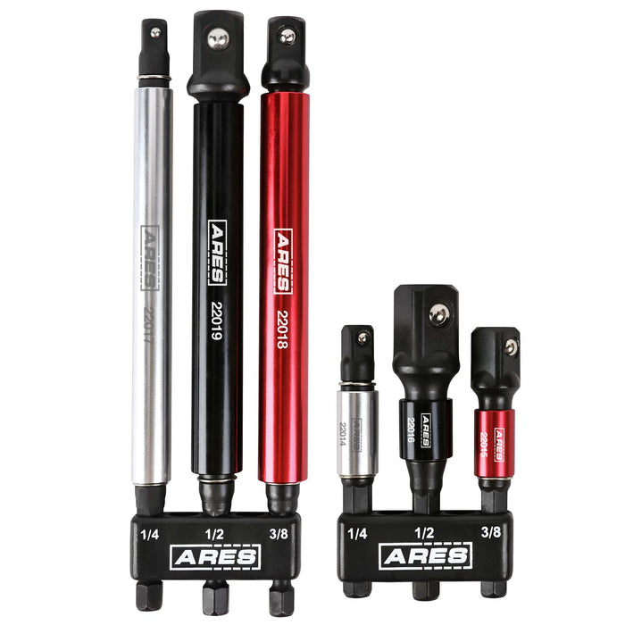 ARES 22013 - Juego de 6 adaptadores de dados de impacto de 3 y 6 pulgadas con funda de color