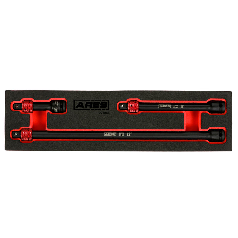 3-Piece 3/8-Inch Drive Locking Impact Socket Extension Set
