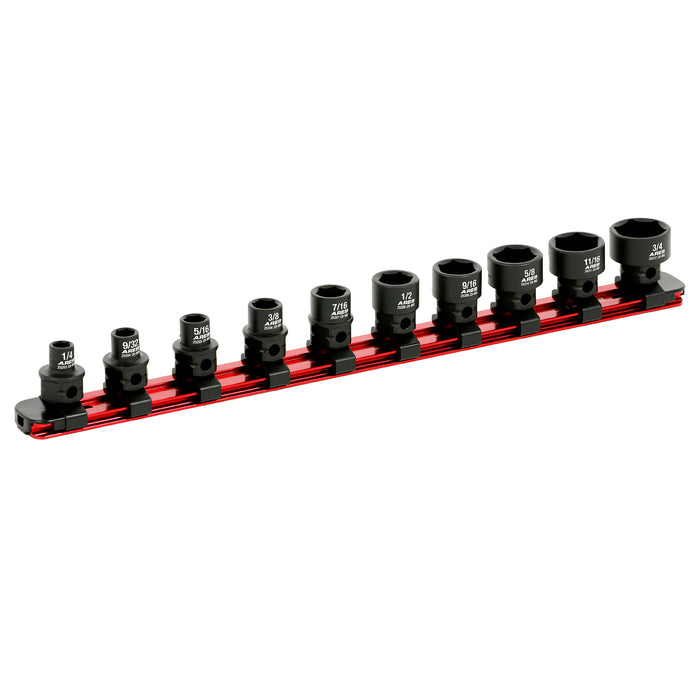 ARES 29019 - Juego de 10 dados de impacto nano de perfil bajo SAE con accionamiento de 3/8 de pulgada