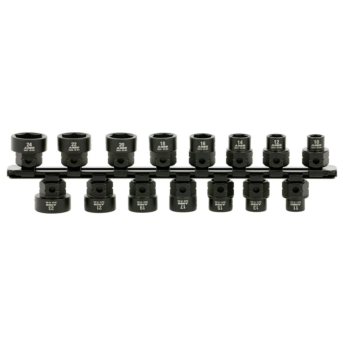 ARES 29020 - 15-Piece 1/2-Inch Drive Metric Low Profile Nano Impact Socket Set