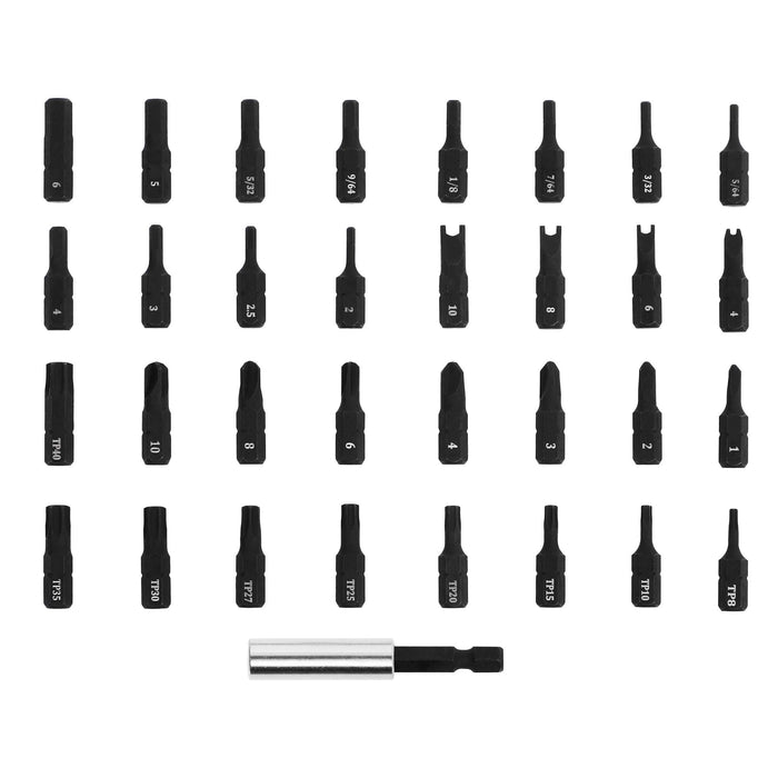 ARES 31009 - Juego de puntas de seguridad de acero S2 de 33 piezas con soporte de extensión magnética para puntas