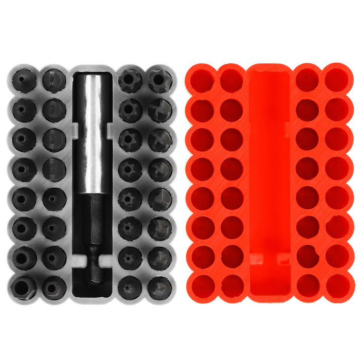 ARES 31009 - Juego de puntas de seguridad de acero S2 de 33 piezas con soporte de extensión magnética para puntas