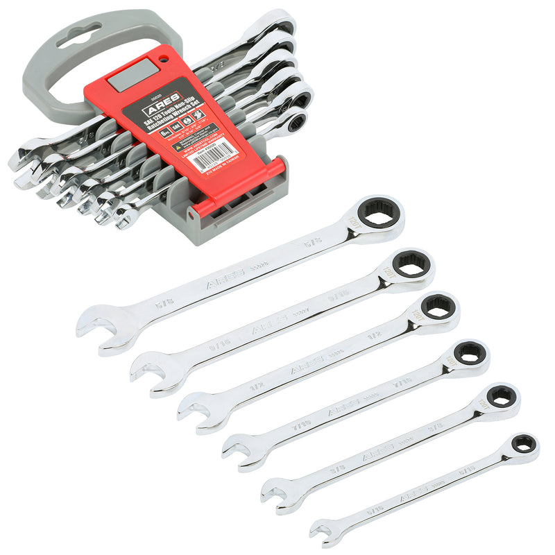 6-Piece 120-Tooth SAE Non-Slip Ratcheting Wrench Set