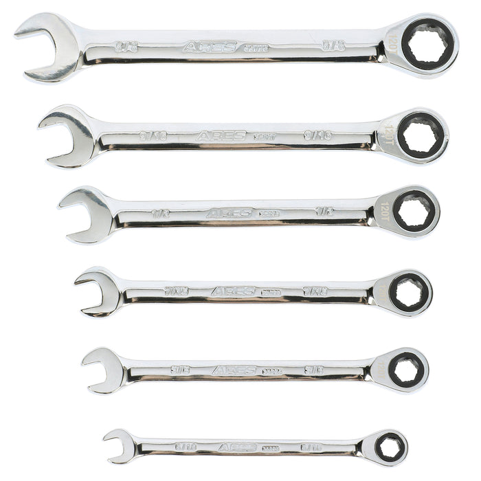 ARES 35020 - Juego de llaves de trinquete antideslizantes SAE de 120 dientes, 6 piezas