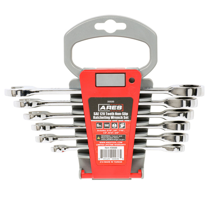 ARES 35020 - Juego de llaves de trinquete antideslizantes SAE de 120 dientes, 6 piezas