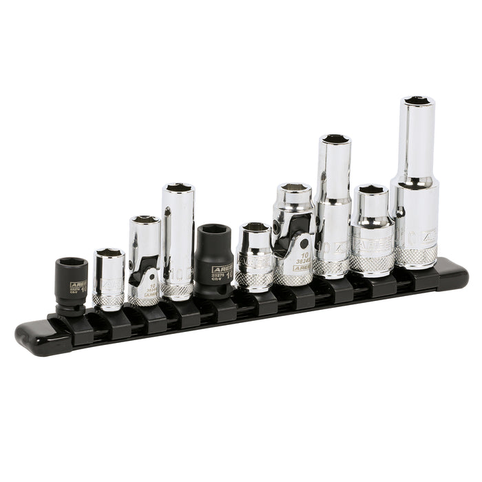 10-Piece Multi-Drive 10mm Socket Set with Aluminum Rail