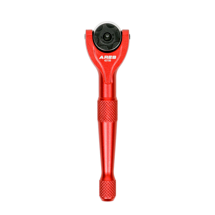 ARES 42108 - Trinquete de cabeza giratoria mini de 90 dientes con impulsión de 1/4 de pulgada rojo