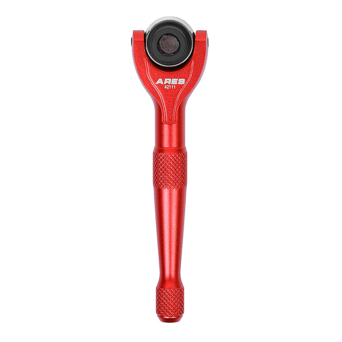 ARES 42111 - Red 1/4-Inch Drive 90-Tooth Mini Swivel Head Hex Bit Ratchet