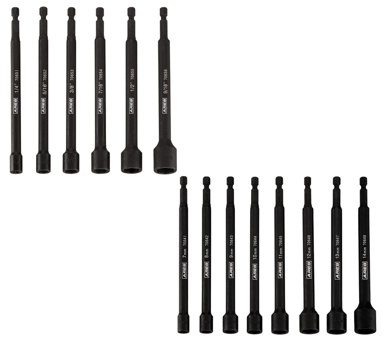 ARES 4221002 - 14-Piece SAE and Metric Magnetic Impact Nut Driver Bit Set