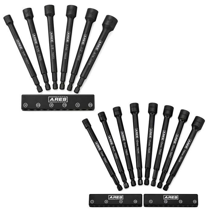 ARES 4221002 - 14-Piece SAE and Metric Magnetic Impact Nut Driver Bit Set