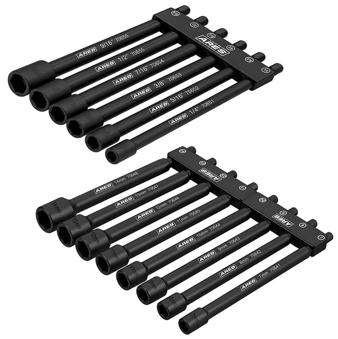 ARES 4221002 - 14-Piece SAE and Metric Magnetic Impact Nut Driver Bit Set