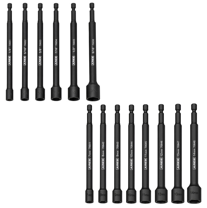 ARES 4221002 - 14-Piece SAE and Metric Magnetic Impact Nut Driver Bit Set
