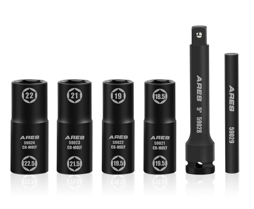 ARES 59065 - Juego de 6 vasos de impacto para tuercas de seguridad de tamaño medio, con accionamiento de 1/2 pulgada