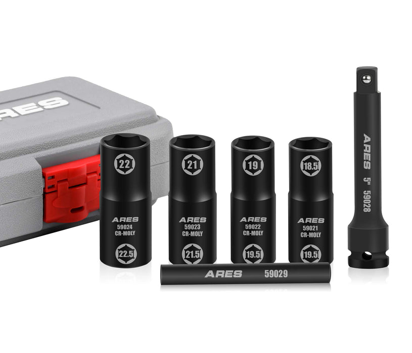 ARES 59065 - Juego de 6 vasos de impacto para tuercas de seguridad de tamaño medio, con accionamiento de 1/2 pulgada