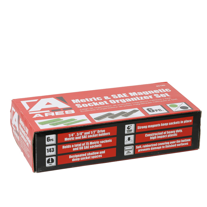 ARES 60160 - Juego organizador de 6 dados magnéticos SAE y métricos en negro y verde