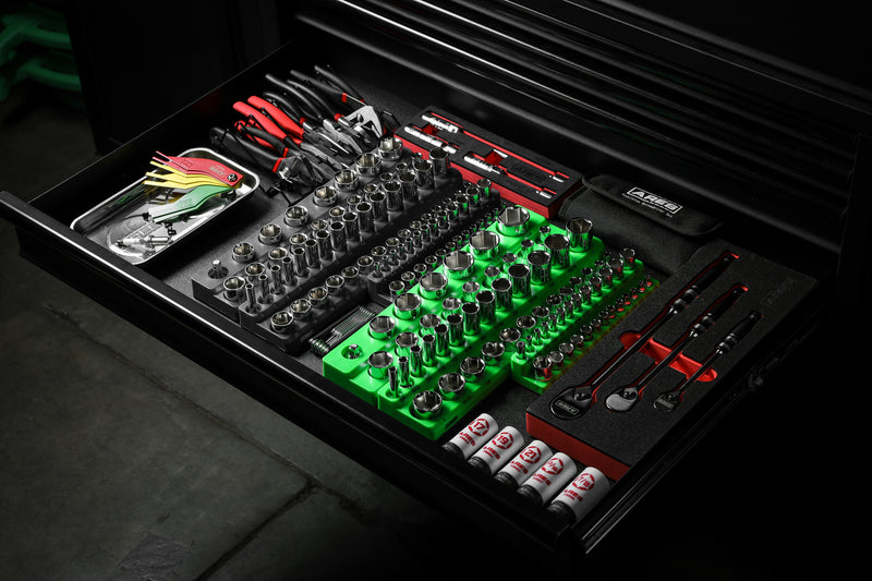 6-Pack Black and Green Metric and SAE Magnetic Socket Organizer Set