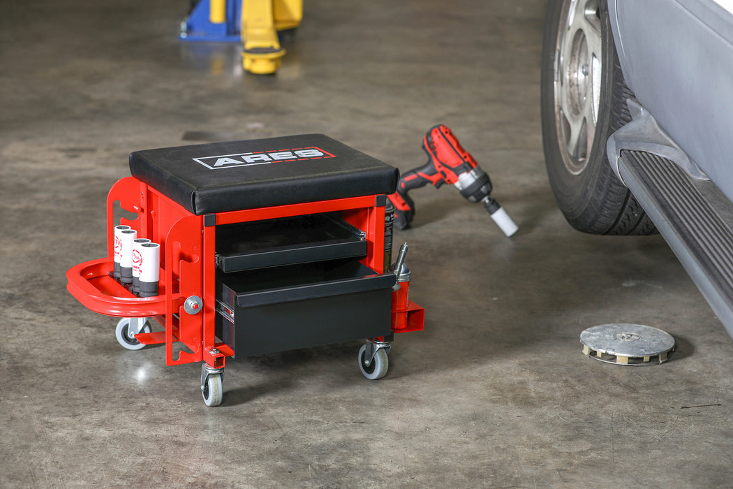 ARES 62042 - Taburete de taller con ruedas, resistente, color rojo