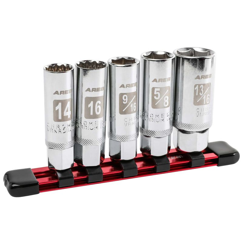 ARES 3-Piece Spring Loaded Universal Joint Magnetic Spark Plug Socket Set – 3/8” Drive, 14mm, 9/16”, 5/8” Sizes