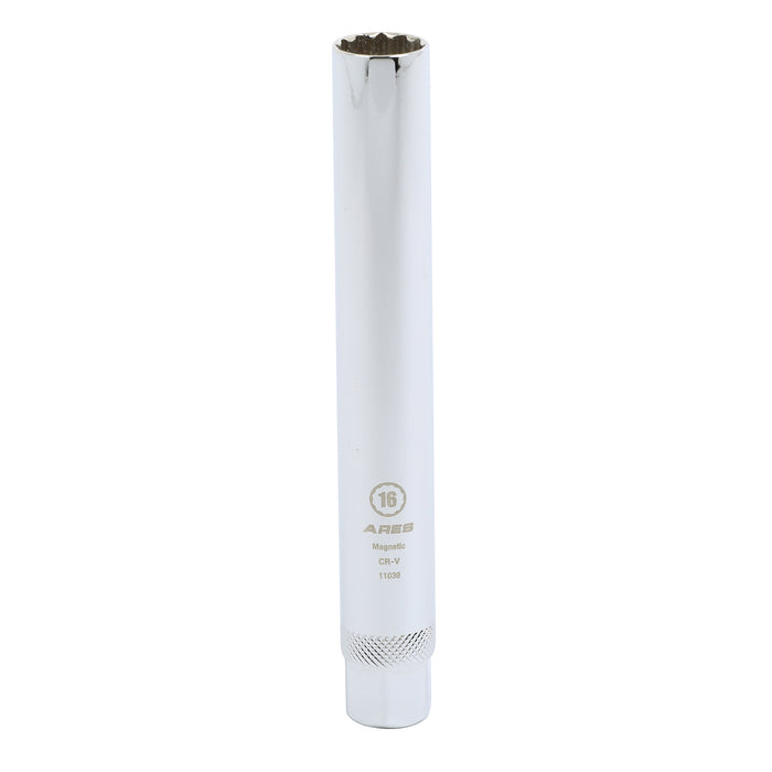 ARES 11039 - Dado magnético para bujías de pared delgada de 16 mm y profundidad extra