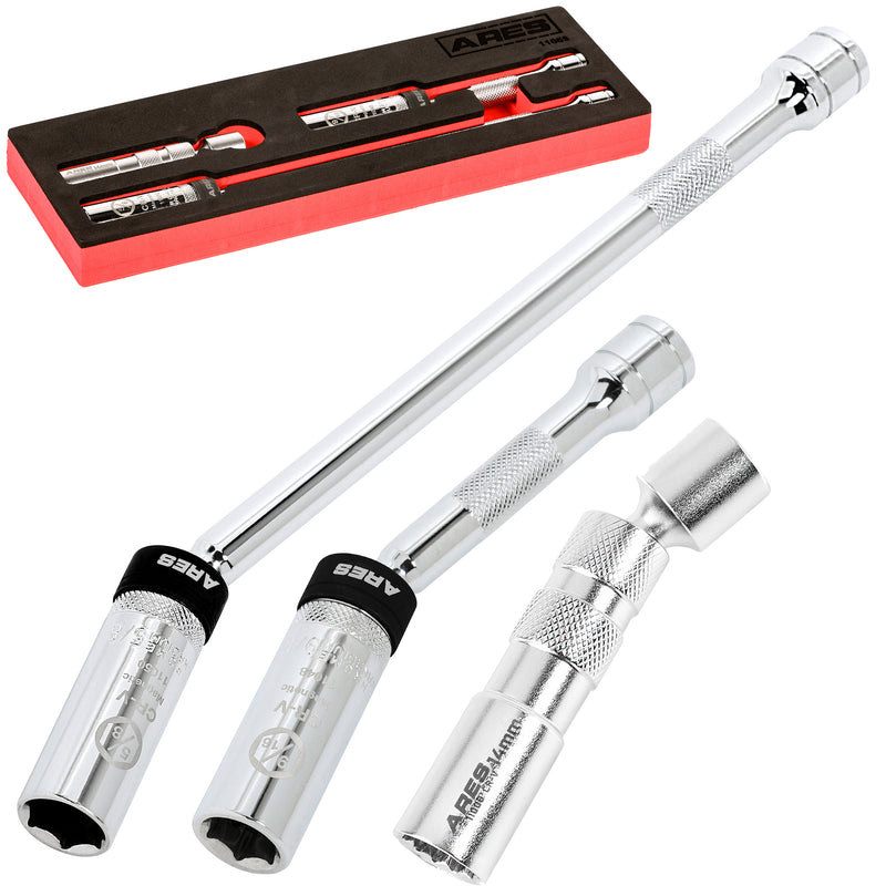 3-Piece 3/8-Inch Drive Magnetic Swivel Spark Plug Socket Set with Thin Wall and Extensions