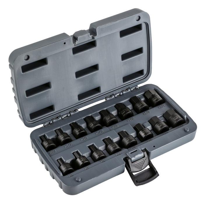 16-Piece Stubby Impact SAE and Metric Hex Bit Socket Set