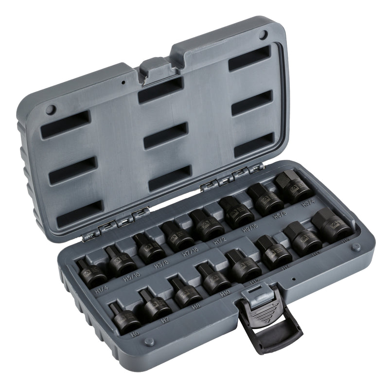 Hex key 3/8 inch socket set (extended, 7 pieces) in plastic box