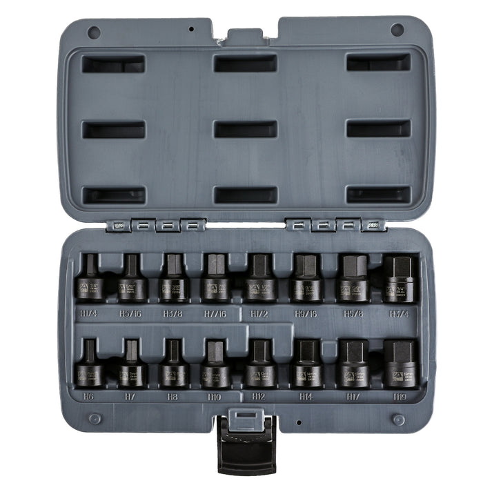 16-Piece Stubby Impact SAE and Metric Hex Bit Socket Set