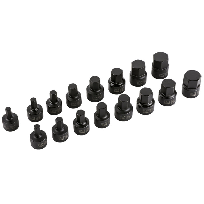 16-Piece Stubby Impact SAE and Metric Hex Bit Socket Set