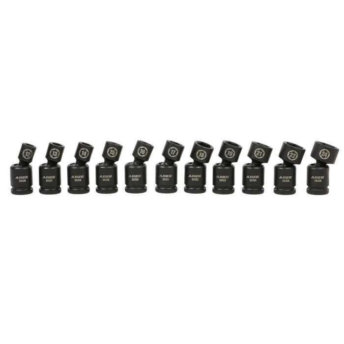 ARES 25125 - 11-Piece Metric Pinless Universal Swivel Impact Socket Set