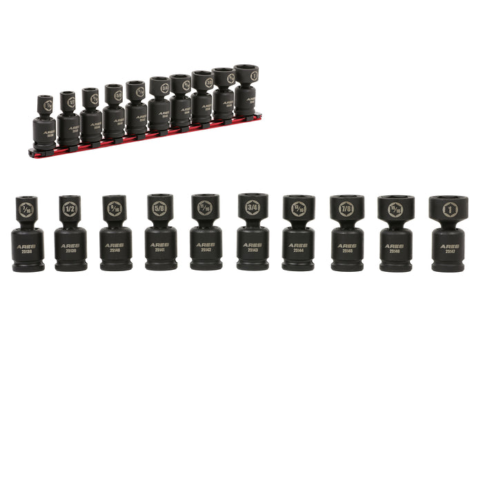 10-Piece SAE Pinless Universal Swivel Impact Socket Set