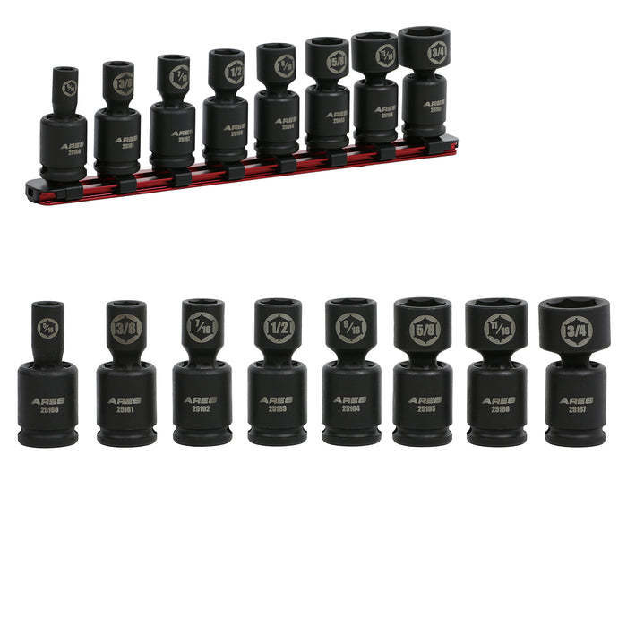 8-Piece SAE Pinless Universal Swivel Impact Socket Set