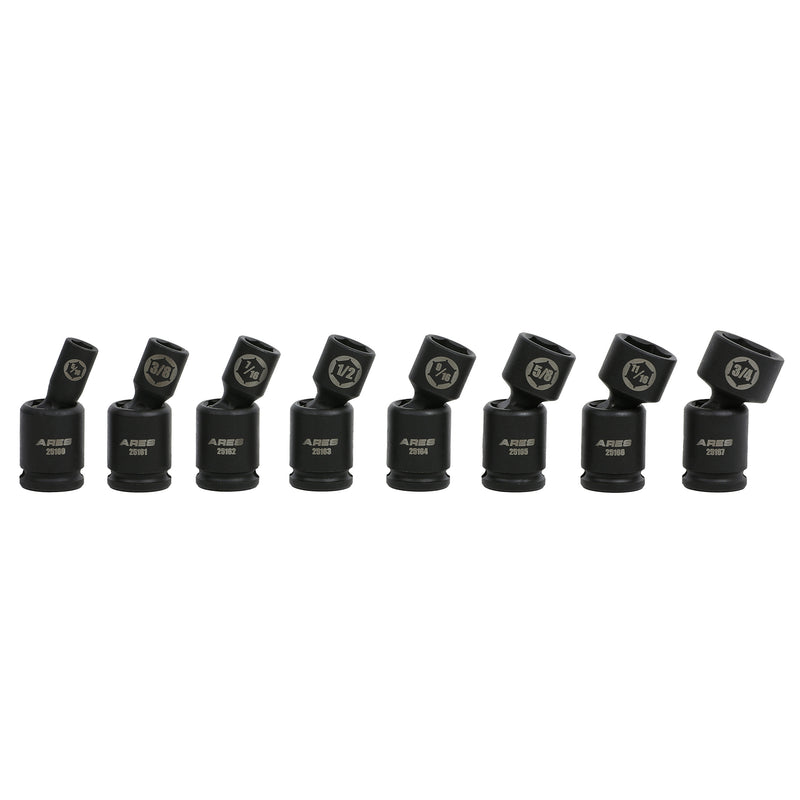 8-Piece SAE Pinless Universal Swivel Impact Socket Set – ARES Tool, MJD ...