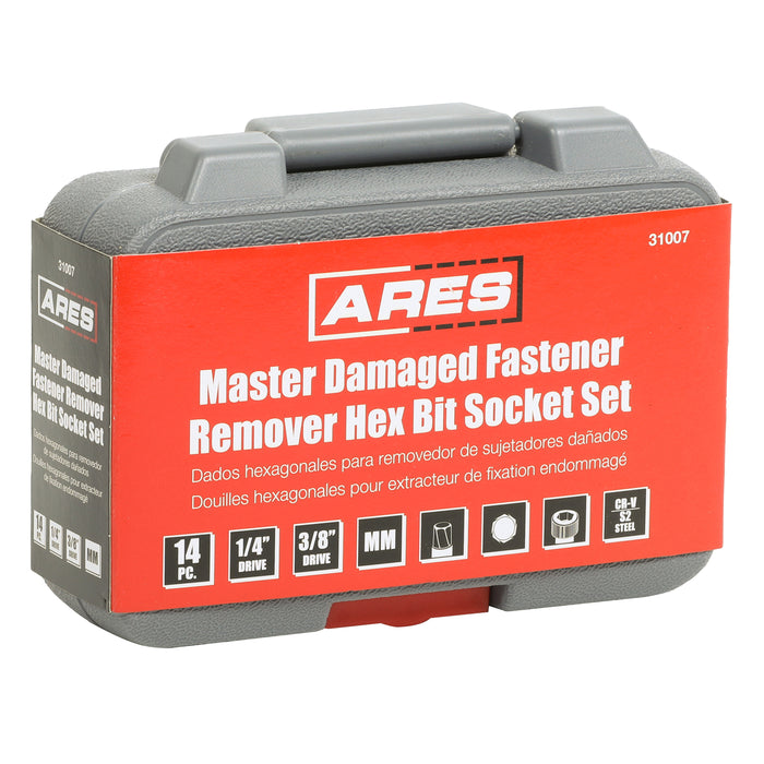 ARES 31007 - 14-Piece Metric Damaged Fastener Remover Hex Bit Socket Set