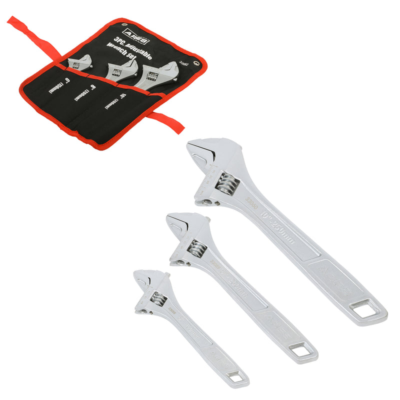 3-Piece Adjustable Wrench Set with Carrying Pouch