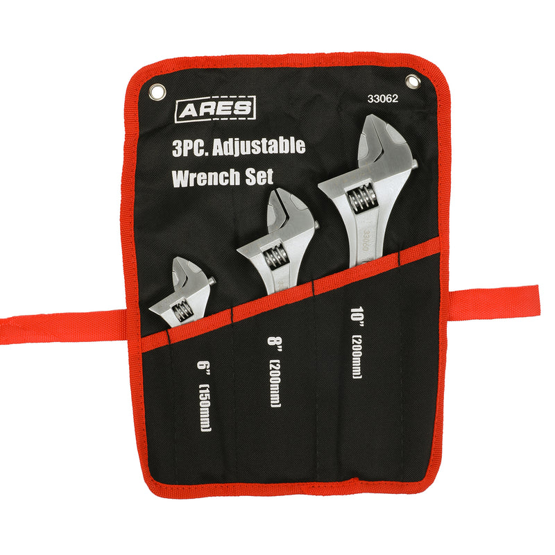 3-Piece Adjustable Wrench Set with Carrying Pouch