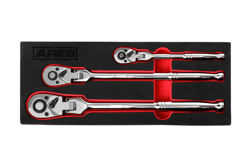 3-Piece 72-Tooth Quick Release Flex Head Ratchet Set