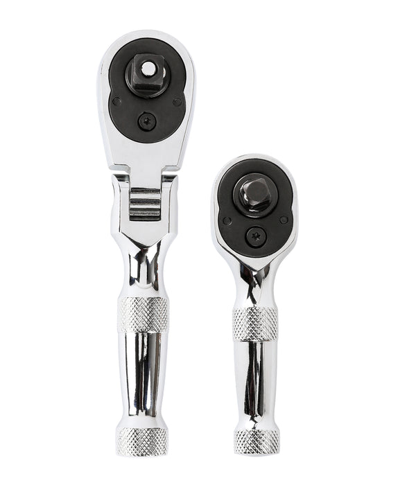 ARES 42042 - 2-Piece 3/8-inch Drive Flex Head Stubby Ratchet and 1/4-Inch Drive Stubby Ratchet and Bit Driver Set