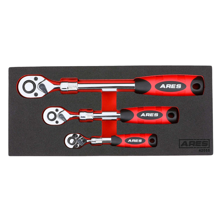 ARES 42055 - 3-Piece 72-Tooth Extendable Ratchet Set