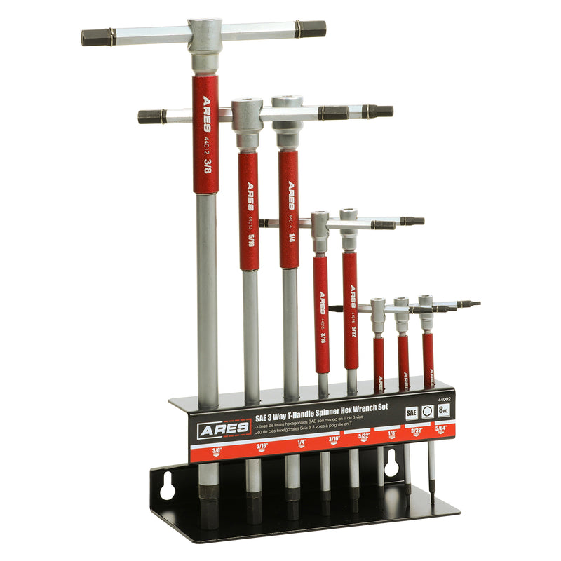 8-Piece SAE 3-Way T-Handle Spinner Hex Allen Key Wrench Set
