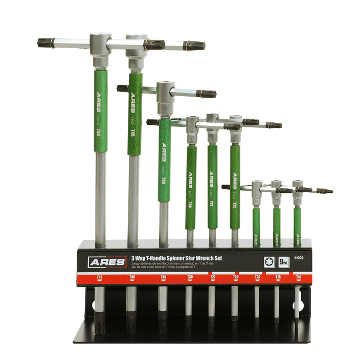 ARES 44003 - 9-Piece Torx 3-Way T-Handle Spinner Star Key Wrench Set