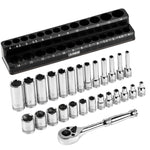 28-Piece 1/4-inch Drive Metric Socket and 90-Tooth Ratchet Set with Magnetic Organizer