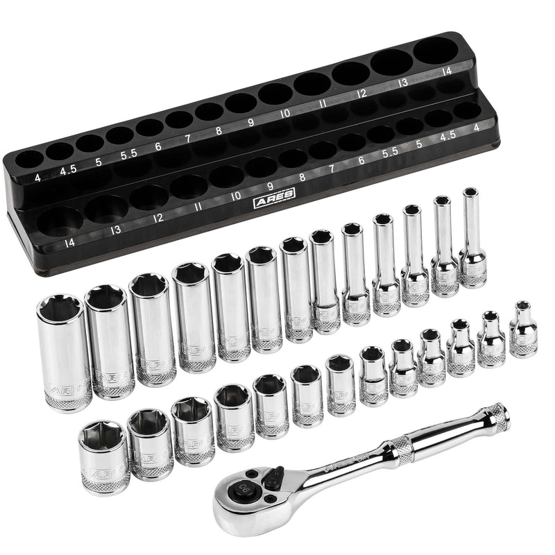 28-Piece 1/4-inch Drive Metric Socket and 90-Tooth Ratchet Set with Magnetic Organizer