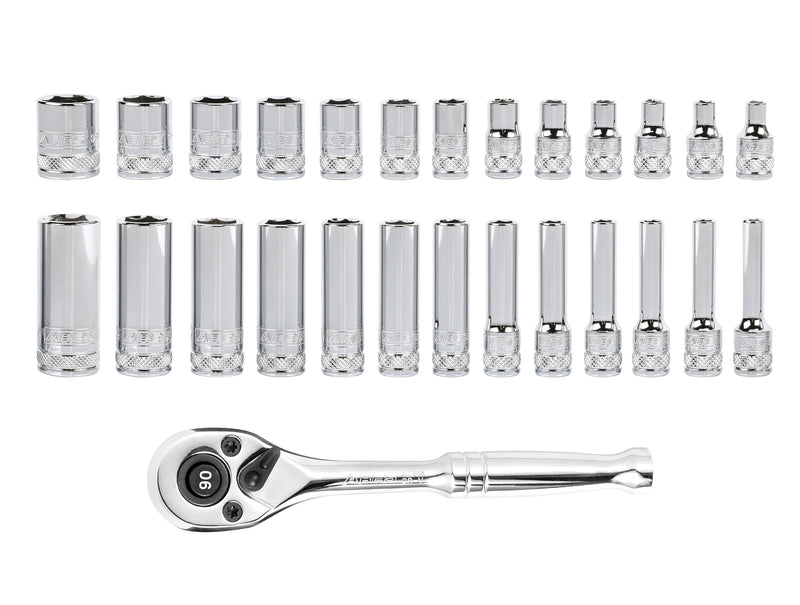 28-Piece 1/4-inch Drive Metric Socket and 90-Tooth Ratchet Set with Magnetic Organizer