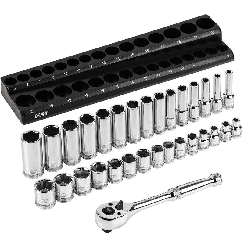32-Piece 3/8-inch Drive Metric Socket and 90-Tooth Ratchet Set with Magnetic Organizer