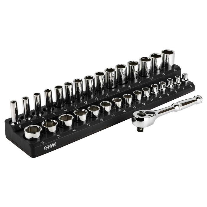 32-Piece 3/8-inch Drive Metric Socket and 90-Tooth Ratchet Set with Magnetic Organizer