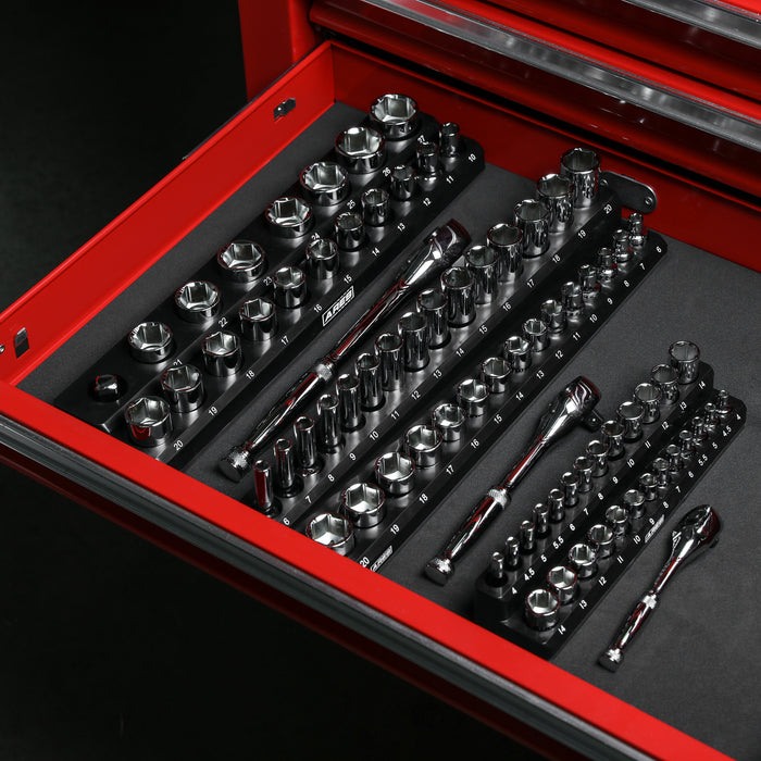 ARES 47004 - 32-Piece 3/8-inch Drive Metric Socket and 90-Tooth Ratchet Set with Magnetic Organizer