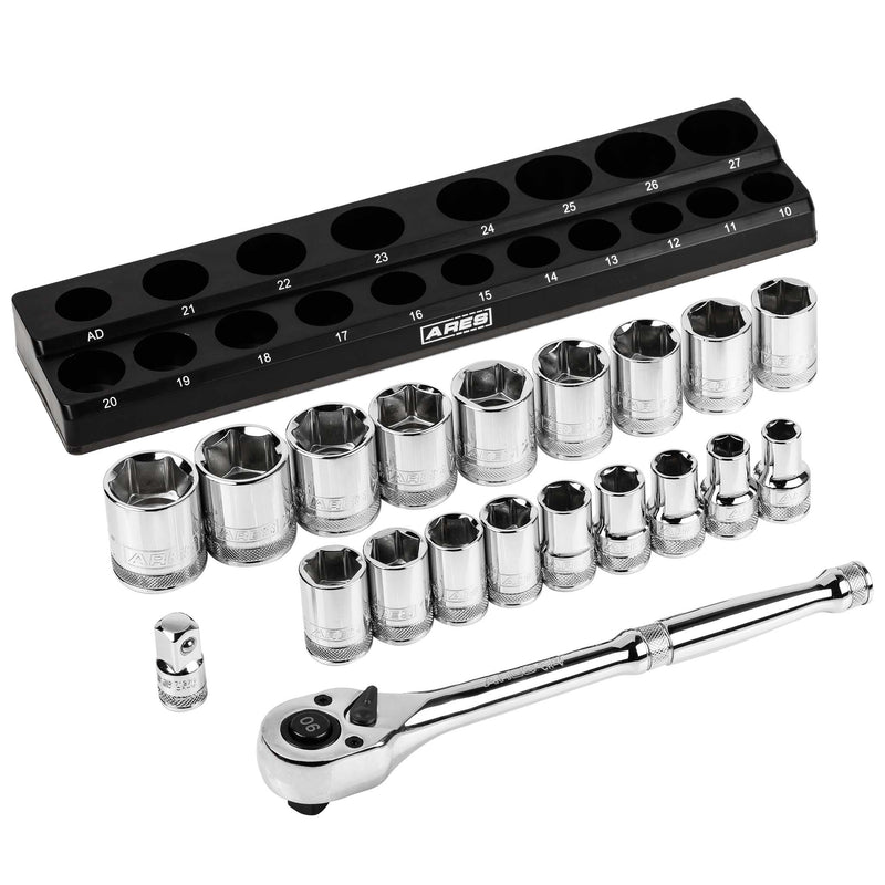 21-Piece 1/2-inch Drive Metric Socket and 90-Tooth Ratchet Set with Magnetic Organizer