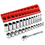 28-Piece 3/8-inch Drive SAE Socket and 90-Tooth Ratchet Set with Magnetic Organizer